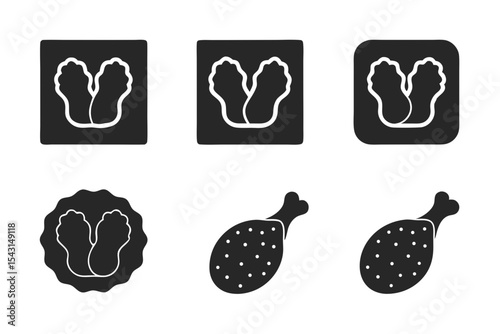 set of Fried chicken icon  vector silhouette illustration isolated on white background