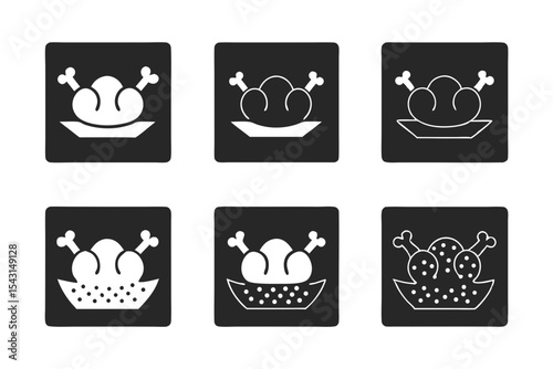 set of Fried chicken icon  vector silhouette illustration isolated on white background