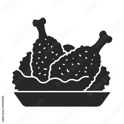 Fried chicken icon  vector silhouette illustration isolated on white background