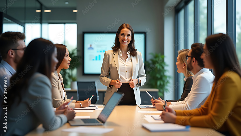 Fototapeta premium Teamwork and Strategy in a Modern Office