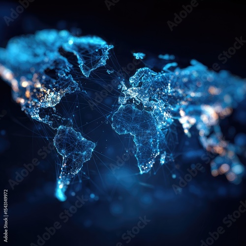 Global network map, illuminated with glowing points