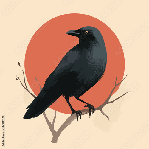 crow isolated in White Background, crow vector, Flat lay vector illustration