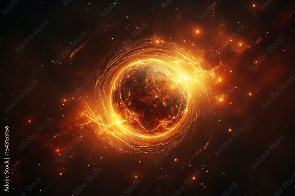 Obraz premium A glowing ball in space with fine particles