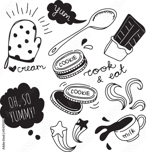 Food Doodle, Ice Cream, Doughnut, Snack, Candy, Sweets, Dessert Elements, Vector
Tags: