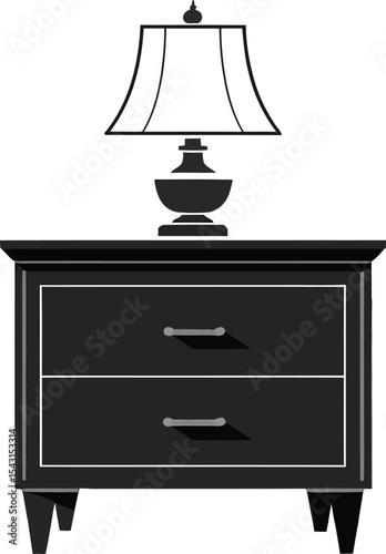 Simple black nightstand with lamp minimalist design