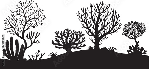 Underwater Coral Landscape Silhouette – Reef Scene Illustration
