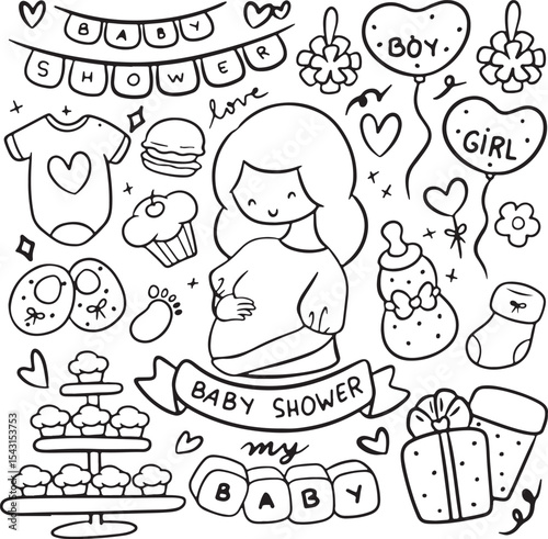 Mother Doodle Illustration, Love, Family Moments, Heart Icons, Emotions, Mom and Baby, Vector