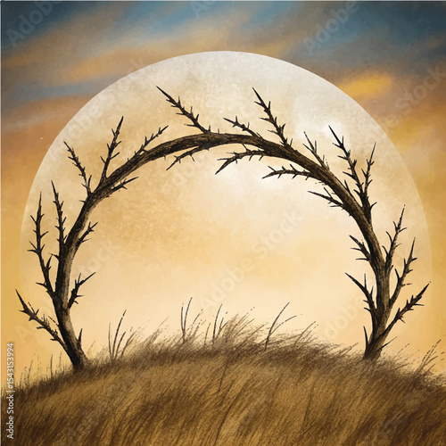 Moonlit Arch of Thorns – Surreal Nature Landscape Illustration