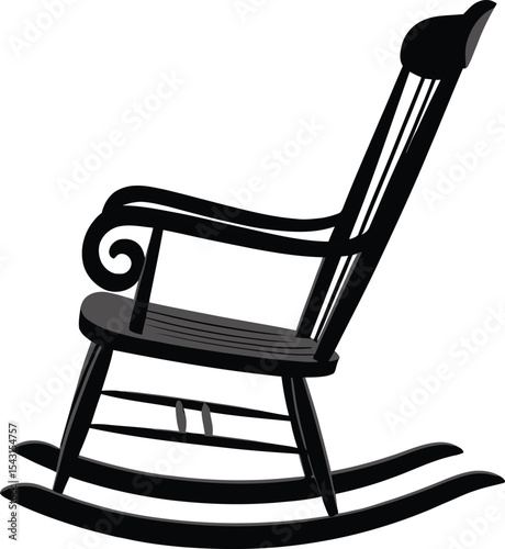 Black wooden rocking chair minimalist illustration