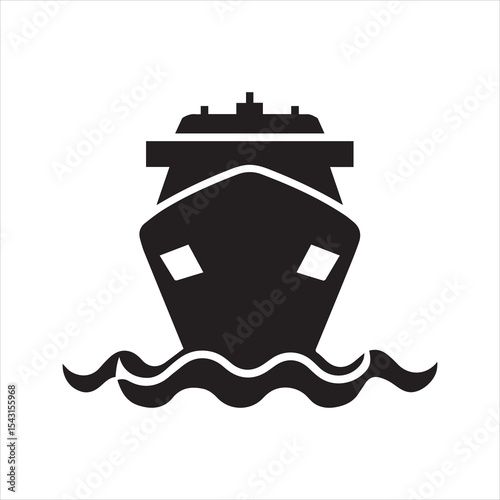 Cruise Ship Icon Silhouette Front View on Water Vector Illustration