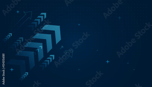 Groups of Various arrows in gradients emphasize depth, The striped and solid arrow patterns add visual variety while reinforcing the theme of innovation