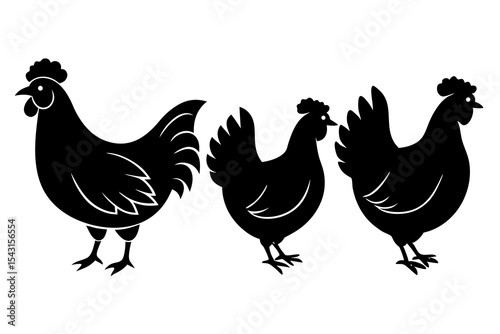 set of Chicken vector silhouette illustration isolated on white background