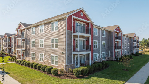 Modern apartment complex on a sunny day
