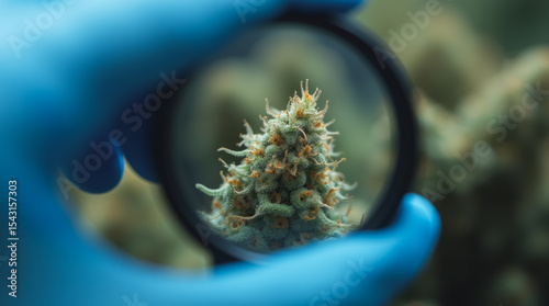 Medical Cannabis Trichome Inspection Up Close — Detailed Low-Angle Close-Up Shot