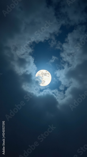 Looking Straight Up at the Moon Behind Drifting Clouds, Scotland