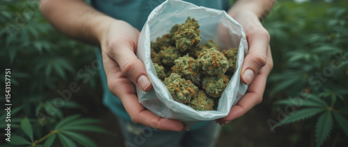 POV Shot of Hands Lifting and Gently Squeezing Medical Herb Bag