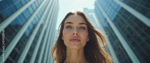 Caucasian Successful Businesswoman in Downtown New York City Extreme Close-Up
