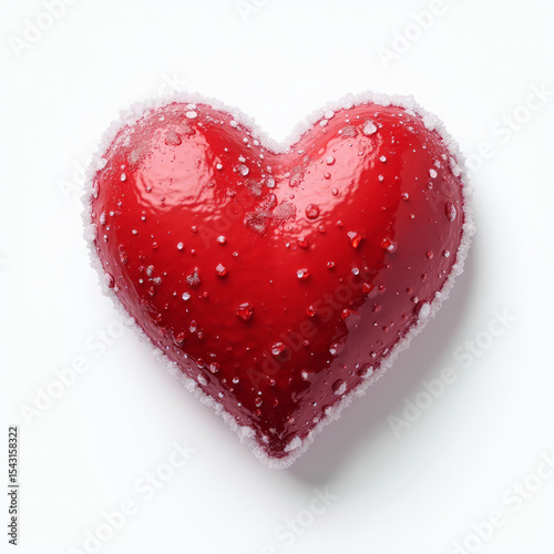 Red Heart Covered in Thin Frosty Layer with Icy Textures on Surface
