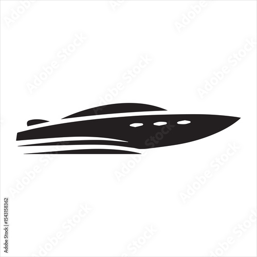 Luxury Speed Boat Icon Silhouette Vector Illustration on Waves