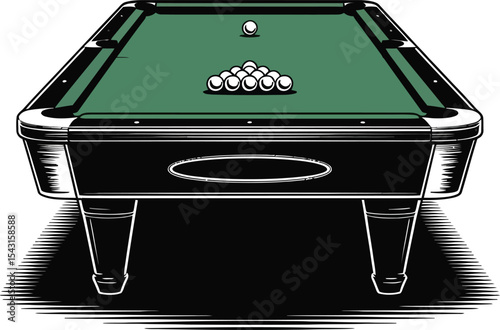 Classic pool table with balls ready to play