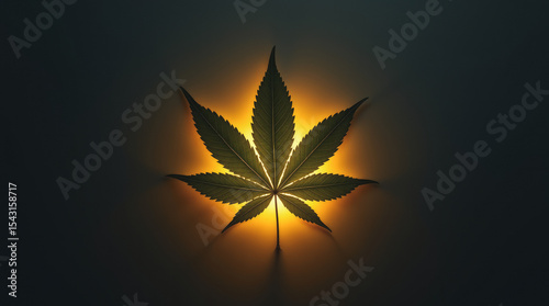 Glowing Cannabis Icon — Drone Shot Top-Down View, High-Angle Aerial Composition