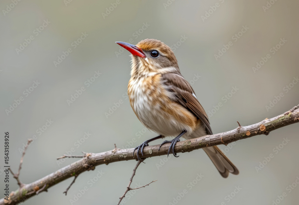 Fototapeta premium Cheerful Songbird with Red Beak.