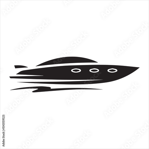 Luxury Speed Boat Icon Silhouette Vector Illustration on Waves