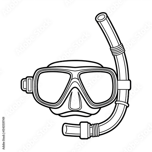 snorkel and mask coloring page line art