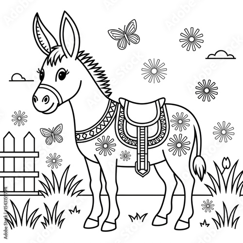 Donkey illustration vector style colouring page