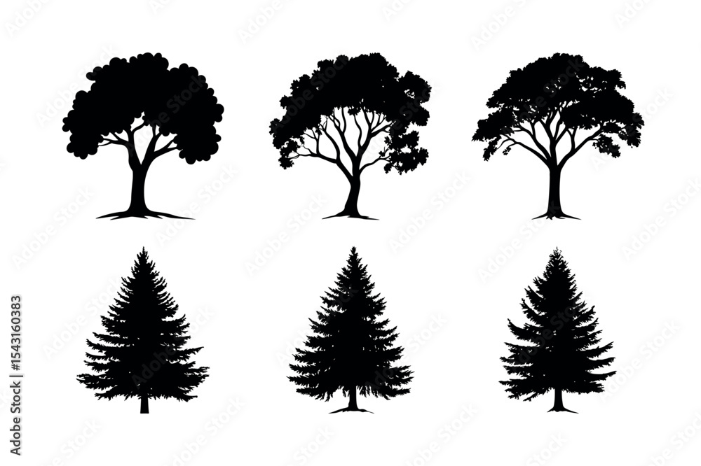 Fototapeta premium Six tree silhouettes collection illustration silhouette