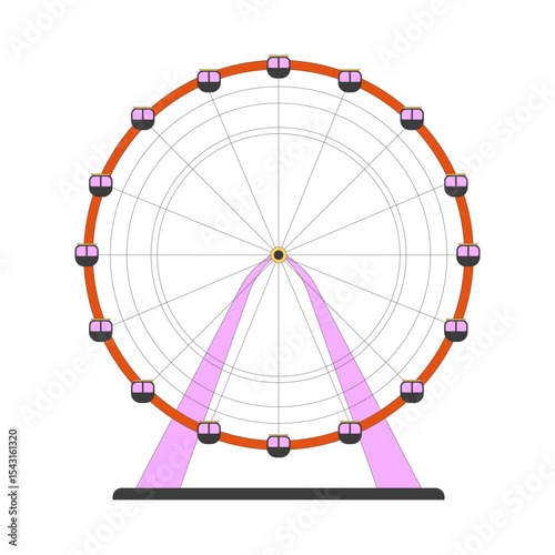 Ferris wheel amusement park 2D cartoon object. Observation wheel attraction. Carnival ride. Festival circular rotating structure isolated element flat vector clip art on white. Spot illustration