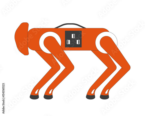Futuristic robot dog with integrated power socket 2D cartoon object. Quadruped bionic robotic pet. Artificial intelligent machine isolated element flat vector clip art on white. Spot illustration