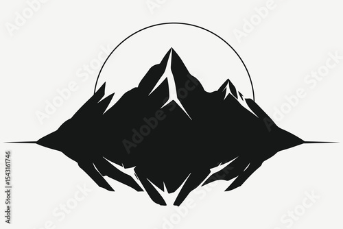 mountains landscape and sun with reflection sketch illustration vector