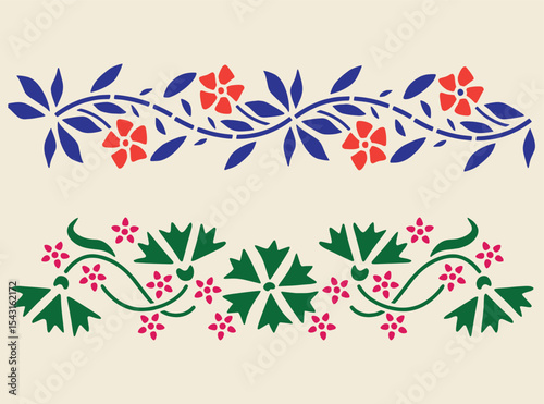Floral Decorative Border with Colorful Leaves – Vector Art