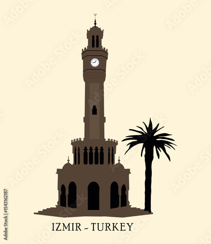 Turkey, izmir, konak. Clock Tower, landmark Turkey of Izmir city, travel icon