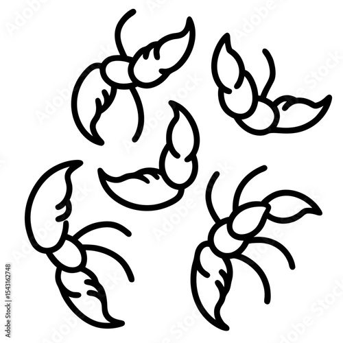 "A-A Collection 6 Set of Fried Shrimp Isolated | Generative AI Vector & Linocut Silhouette Design"