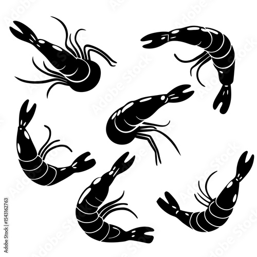 "A-A Collection 6 Set of Fried Shrimp Isolated | Generative AI Vector & Linocut Silhouette Design"