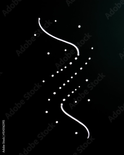 Abstract Cosmic Design with White Lines and Dots on Black Background