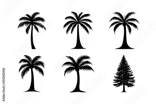 Collection of palm and pine tree silhouettes