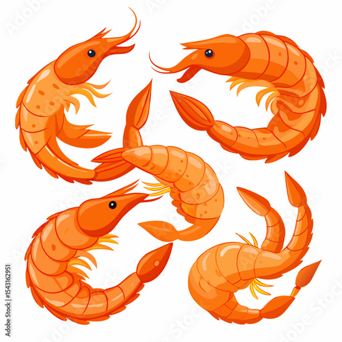 "A-A Collection 6 Set of Fried Shrimp Isolated | Generative AI Vector & Linocut Silhouette Design"