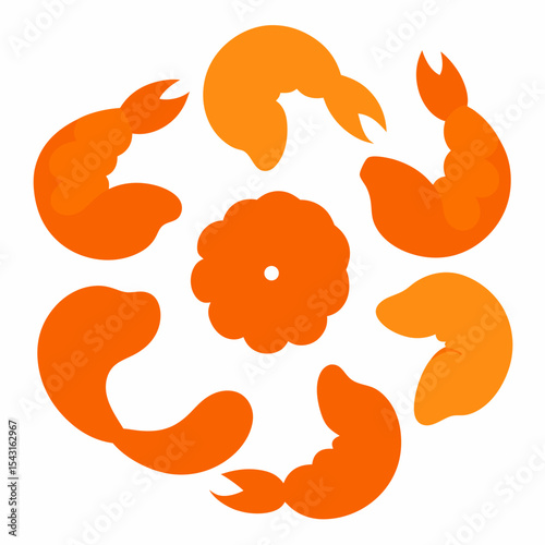 "A-A Collection 6 Set of Fried Shrimp Isolated | Generative AI Vector & Linocut Silhouette Design"
