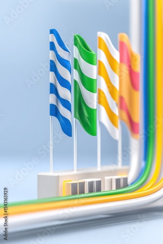 Animated Striped Flags on Colorful Curved Lines