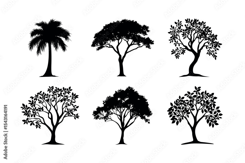 Fototapeta premium Six different tree silhouettes collection silhouette
