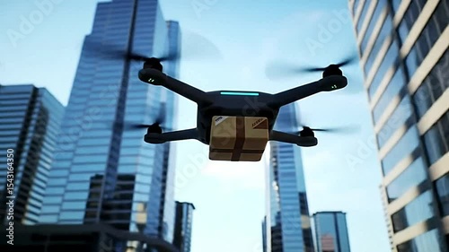  Autonomous Delivery Drone Over City 