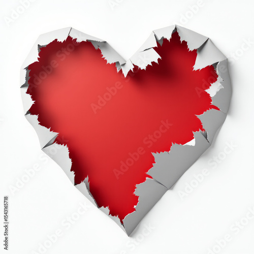 Red Heart with Jagged Torn Edges Like Ripped Paper Revealing Raw Texture