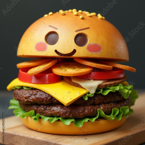 Cheeseburger Emoji — 3D Emoji-Style Icon of a Classic Burger with Cheese, Lettuce, and Tomato