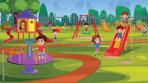 Children Playing In Park, Kids Playing in Playground