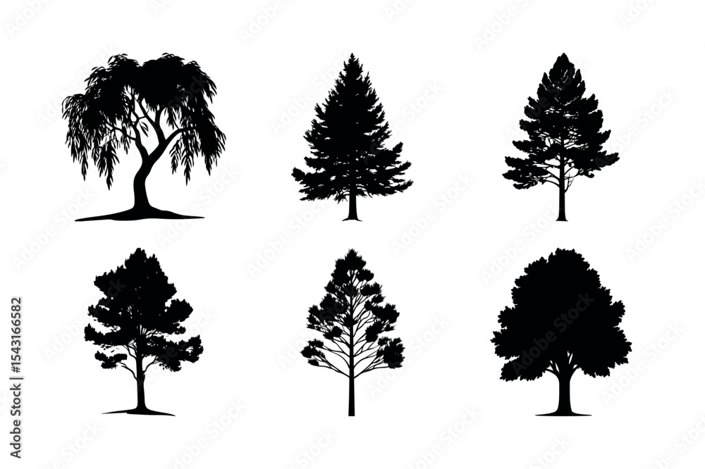 Fototapeta premium Six different tree silhouettes collection