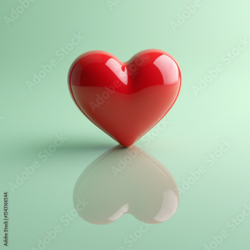 Red Heart Mirrored on a Soft Mint-Green Background Creating a Minimalist Yet Dynamic Kaleidoscopic Design