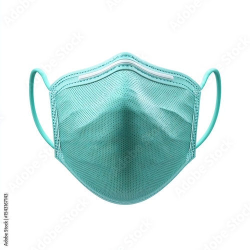 Light teal-colored face mask.  Features adjustable ear loops and a flat, breathable design